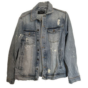 EMPYRE Blue Jean Splatter Distressed Jacket Men's Size Medium Heavy Duty